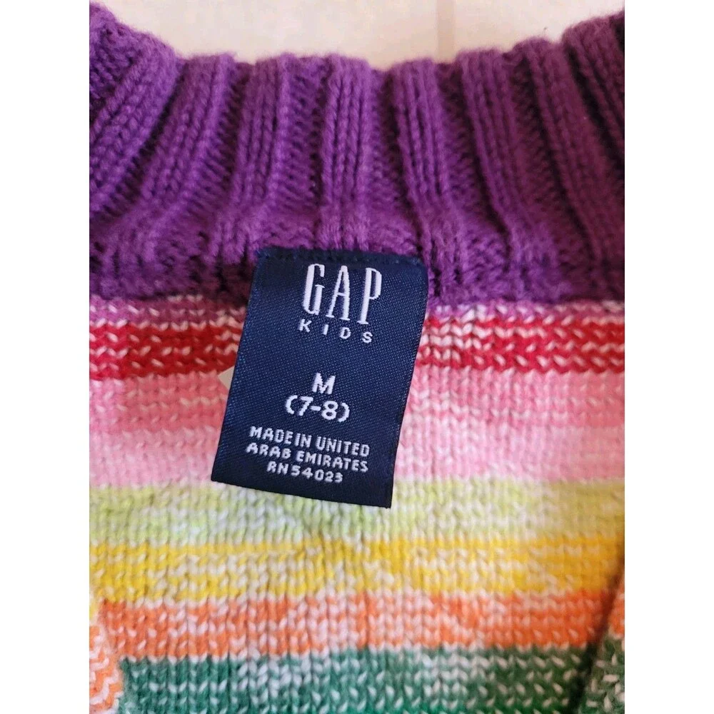 Gap Kids Girls M 7-8 Sweater Vintage Fair Isle  100% Cotton Rainbow Snowflakes